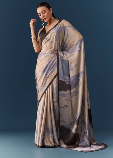 Grey Shaded Printed Saree with Blouse Fabric