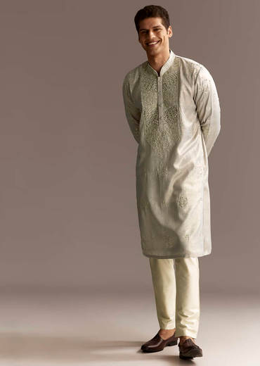 Grey Silk Kurta Set