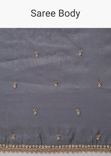 Grey Tissue Cutdana Embroidered Saree with Unstitched Blouse