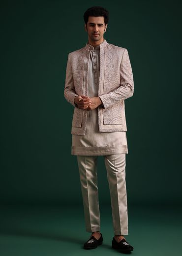 Grey Hand Work Jacket Kurta Set