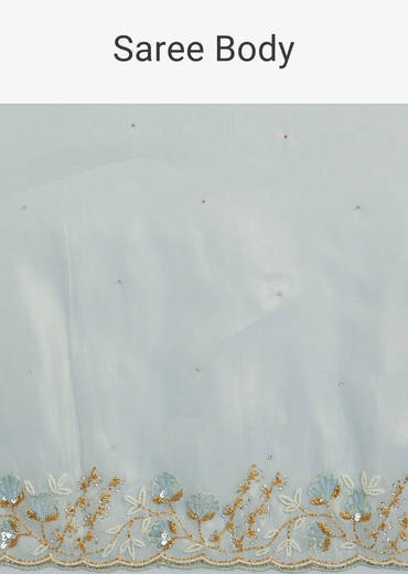 Ice Blue Organza Tissue Saree With Beaded Scallop Border