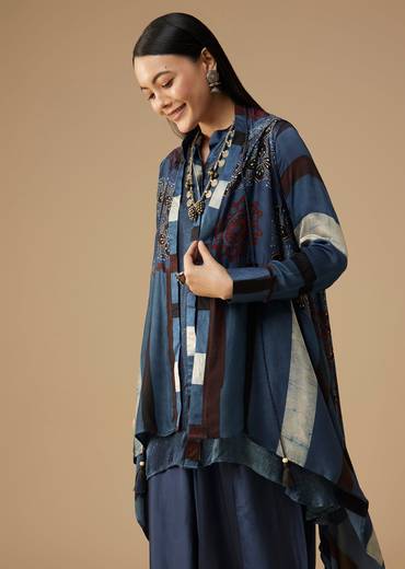 Indigo Hand Dyed Ajrakh Jacket and Dhoti Set