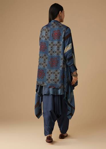 Indigo Hand Dyed Ajrakh Jacket and Dhoti Set