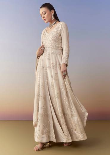 Ivory Anarkali Set with Cutdana Work
