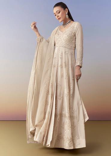 Ivory Anarkali Set with Cutdana Work