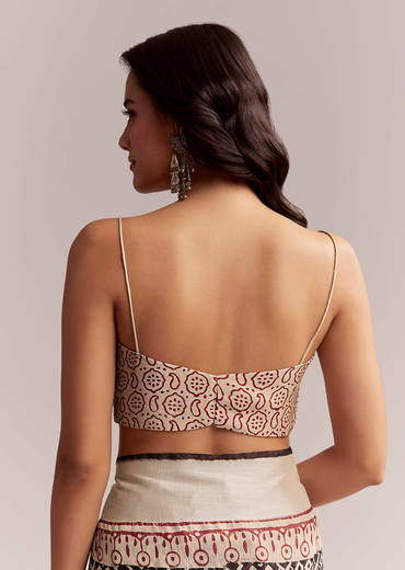 Ivory Linen Printed Saree With Authentic Ajrakh Print