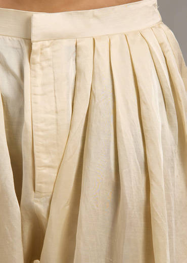 Ivory Linen Satin Kurta Set For Men With Dori Work