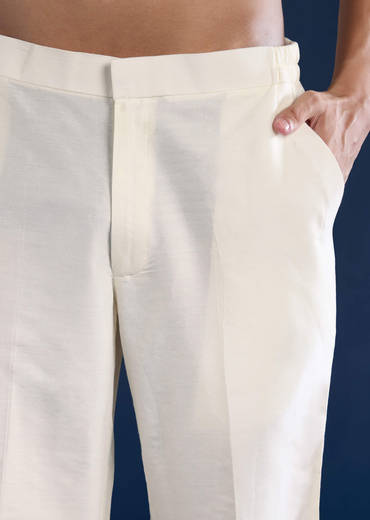 Ivory Silk Jacket Kurta Set with Resham Work