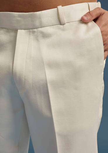 Ivory Silk Kurta Jacket Set For Men With Zardosi Work