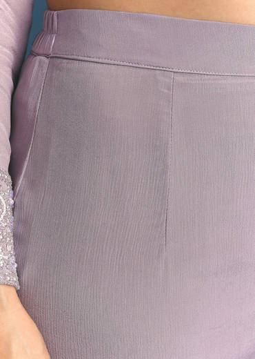 Lavender Chinon Kurta Sharara Suit With Moti Work