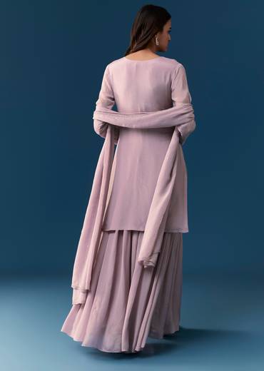 Lavender Chinon Palazzo Set With Sequins And Stone Work.