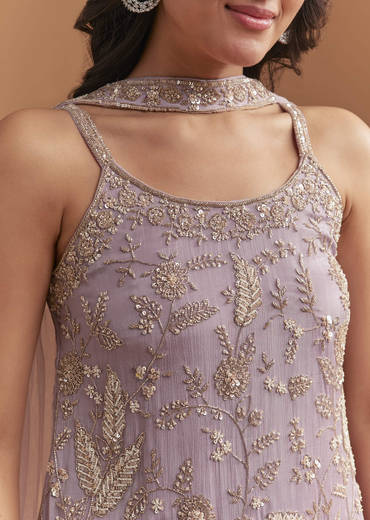 Lavender Chinon Sharara Suit With Cutdana And Sequins Work