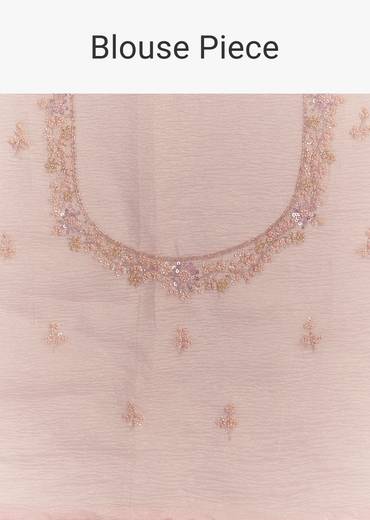 Lavender Glossy Finish Crushed Tissue Saree With Cutdana Moti Embroidery