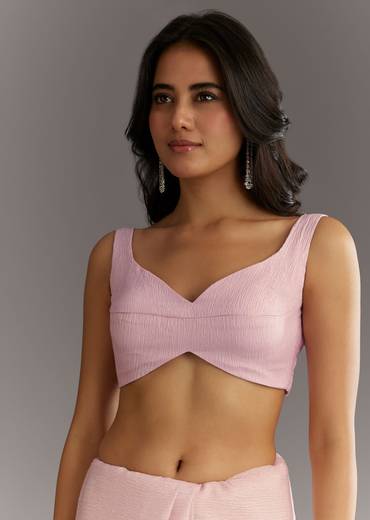 Lavender Glossy Finish Crushed Tissue Saree With Cutdana Moti Embroidery