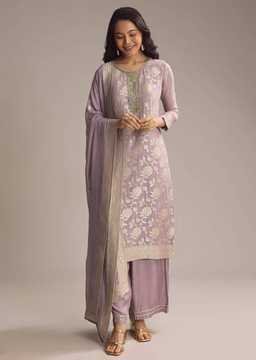 Lavender Purple Banarasi Georgette Palazzo Suit