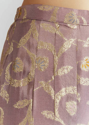 Lavender Tissue Crop Top And Palazzo Pant Set With Embroidery