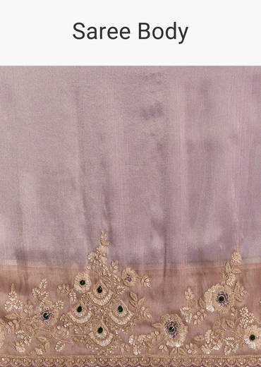 Lavender Tissue Embroidered Saree With Zari Border And Bead Work