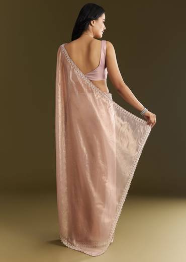 Lavender Tissue Saree With All Over Stone Embellishment And Cutdana Scallop Border