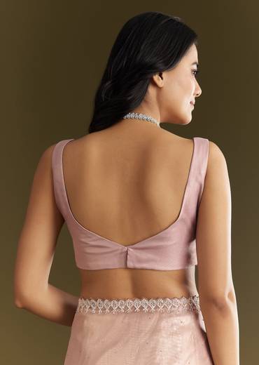 Lavender Tissue Saree With All Over Stone Embellishment And Cutdana Scallop Border