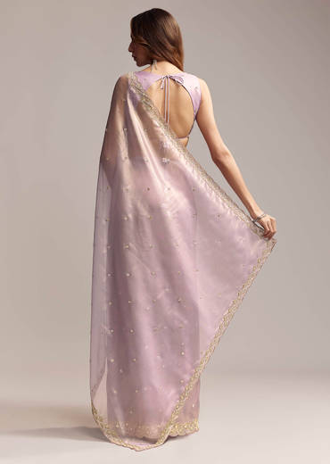 Lavender Tissue Saree With Cutdana And Butti Embroidery