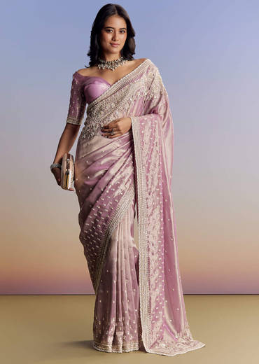 Lavender Tissue Saree With Cutdana Sequin And Bead Embroidery