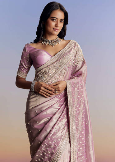 Lavender Tissue Saree With Cutdana Sequin And Bead Embroidery