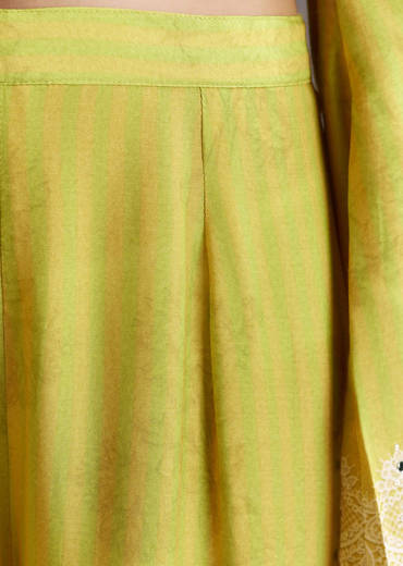 Lemon Green Printed Palazzo Set With Mirror Work