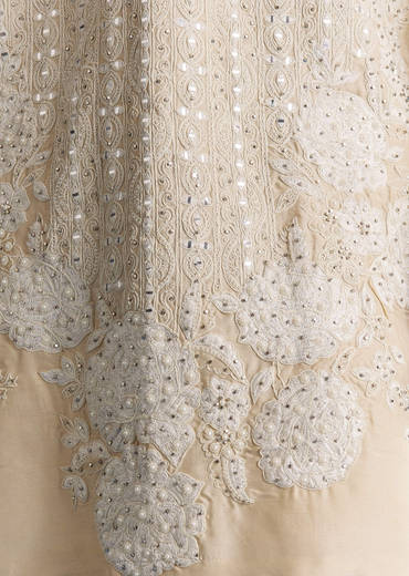Light Beige Silk Embroidered Kurta Set