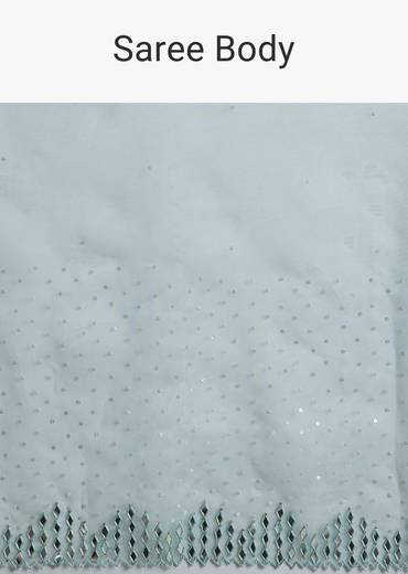 Light Blue Glossy Organza Saree With Scallop Border