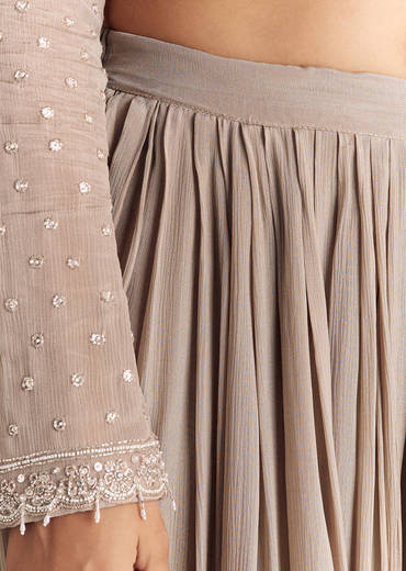 Light Brown Kurta Set With Sequins Palazzo And Dupatta