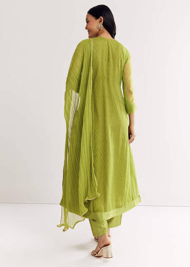 Light Green Printed Chiffon Kurta Dupatta Set With Sequin Work