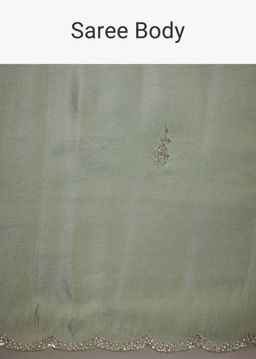 Light Green Tissue Saree With Cutdana Embroidery And Scallop Border