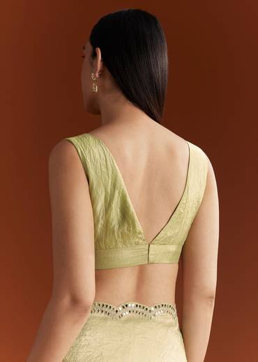 Light Green Tissue Zardosi Saree With Scallop Border