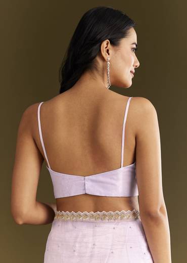 Light Lavender Tissue Saree With Cutdana Beads Embroidery And Scallop Border