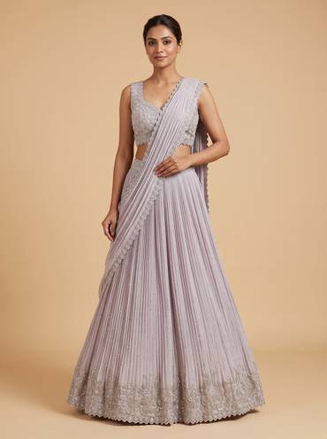 Light Lilac Draped Lehenga Set