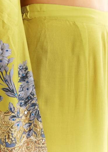 Light Lime Green Cotton Muslin Kurta Palazzo Suit With Chinon Dupatta