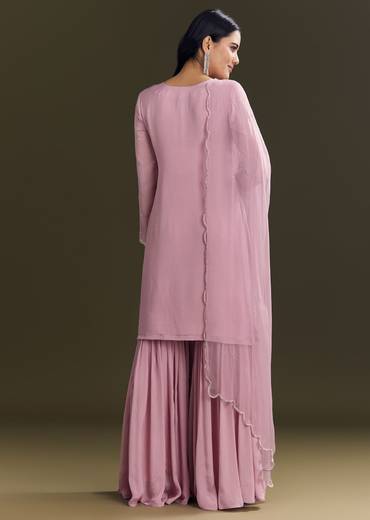 Light Onion Pink Chinon Kurta Sharara With Embellished Dupatta