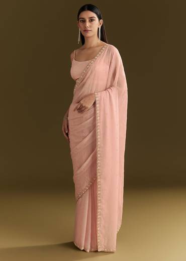 Light Peach Tissue Silk Saree With Stone Embellishments