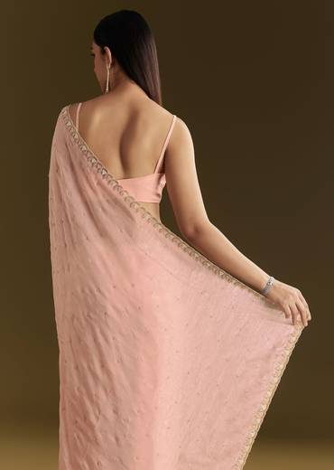 Light Peach Tissue Silk Saree With Stone Embellishments