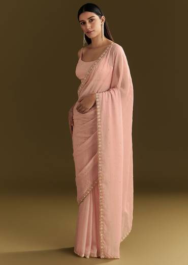 Light Peach Tissue Silk Saree With Stone Embellishments