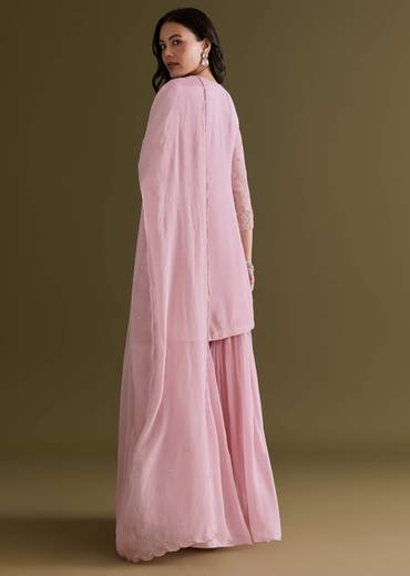 Light Pink Chinon Sharara Suit With Zardosi Embroidered Dupatta