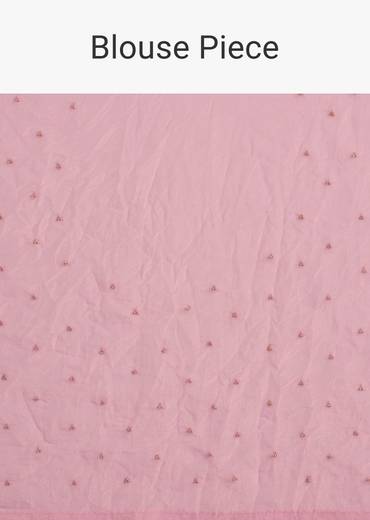 Light Pink Tissue Embroidered Saree With Cutwork Scallop Border