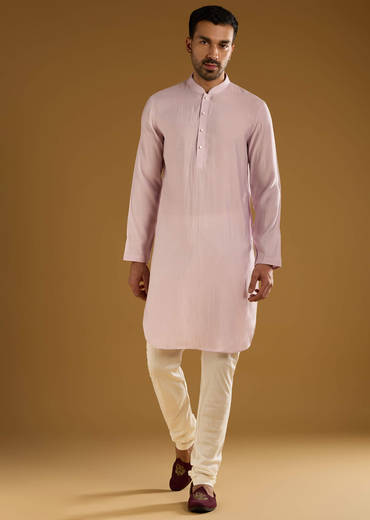 Light Purple Kurta Jacket Set For Men With Resham Work