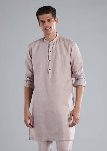 Lilac Linen Kurta Jacket Set With Thread Resham Work