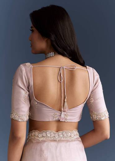 Lilac Net Saree With Heavy Hand Embroidery