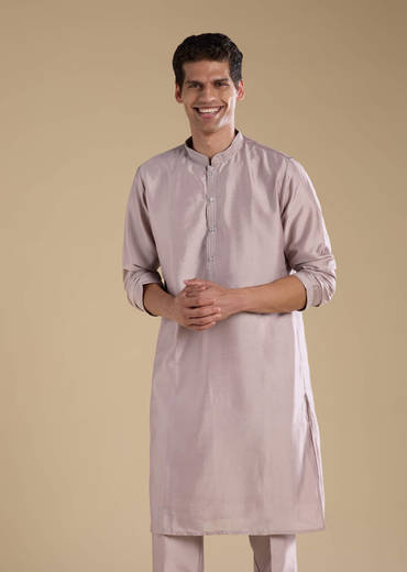 Lilac Silk Jacket Kurta Set with Mirror Embellishments