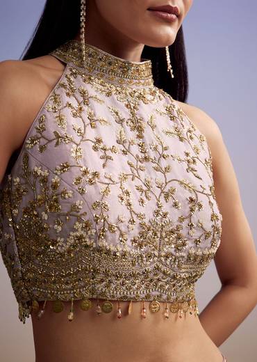 Lilac Tissue Crop Top Set With Embroidery