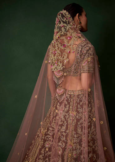 Maroon Bridal Silk Embellished Lehenga Set with  Two Dupattas