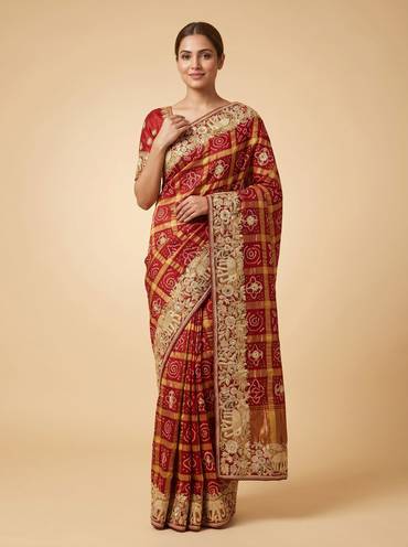 Maroon Deep Tone Embroidered Saree