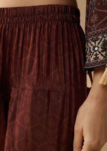 Maroon Indie Printed Crepe Kurta and Pant Set